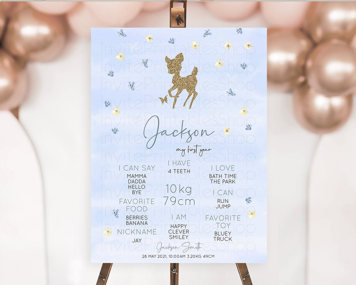 Fawn First Birthday Milestone Board Deer First Birthday Milestone Poster Enchanted Forest Butterfly Pastel Flowers 1st Birthday Sign D10863