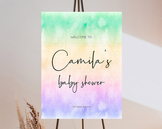 Pastel Baby Shower Welcome Sign Pastel Rainbow Welcome Sign Colorful Rainbow Confetti Watercolor Glitter Décor Pastel  Welcome Sign D10481