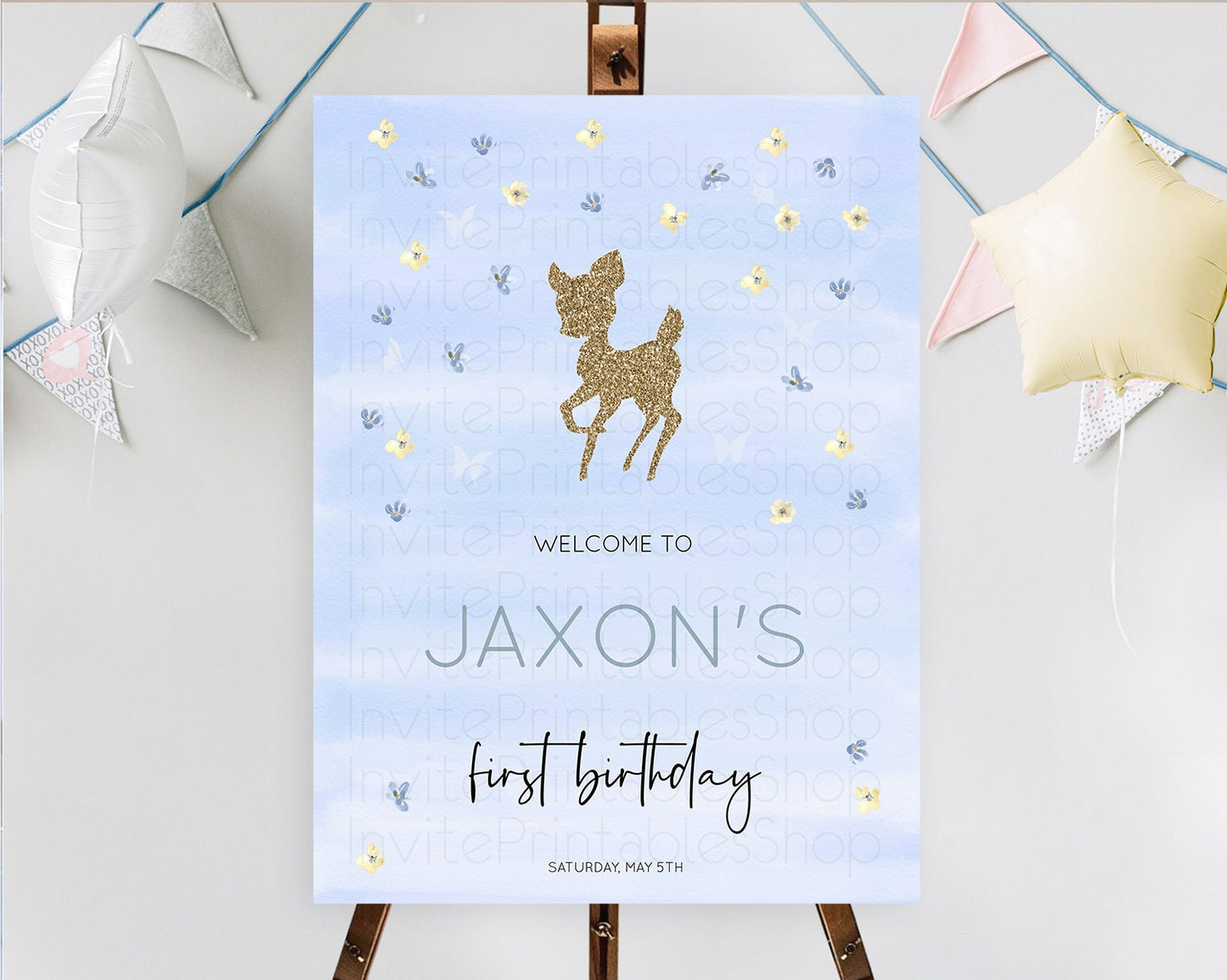 Fawn Welcome Sign Deer Welcome Board Floral Deer Welcome Poster Enchanted Forest Butterfly Pastel Floral First Birthday Welcome Sign D10863