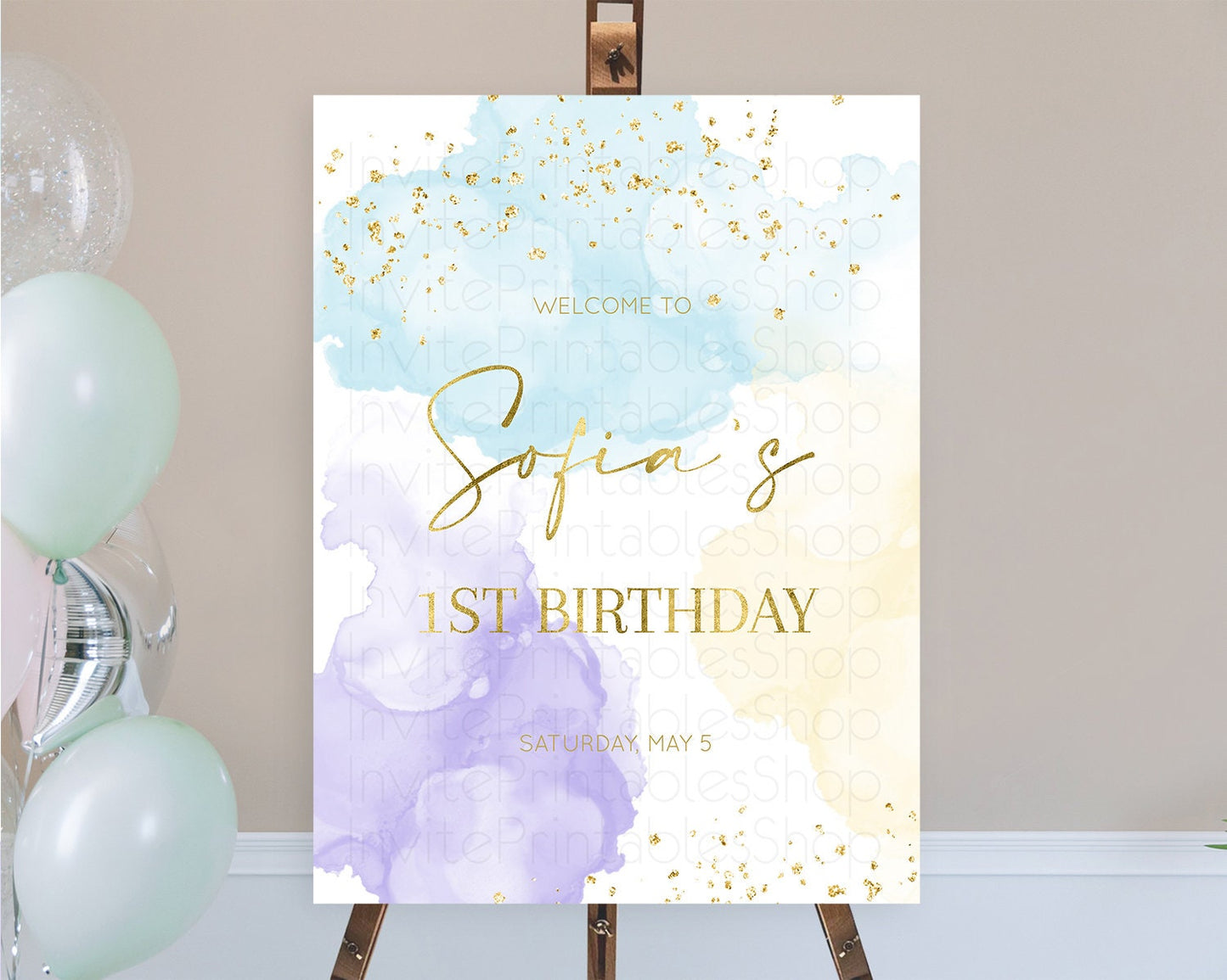 Pastel Welcome Sign Pastel Rainbow Welcome Sign Colorful Rainbow Confetti Watercolor Glitter Pastel First Birthday Welcome Sign D10206