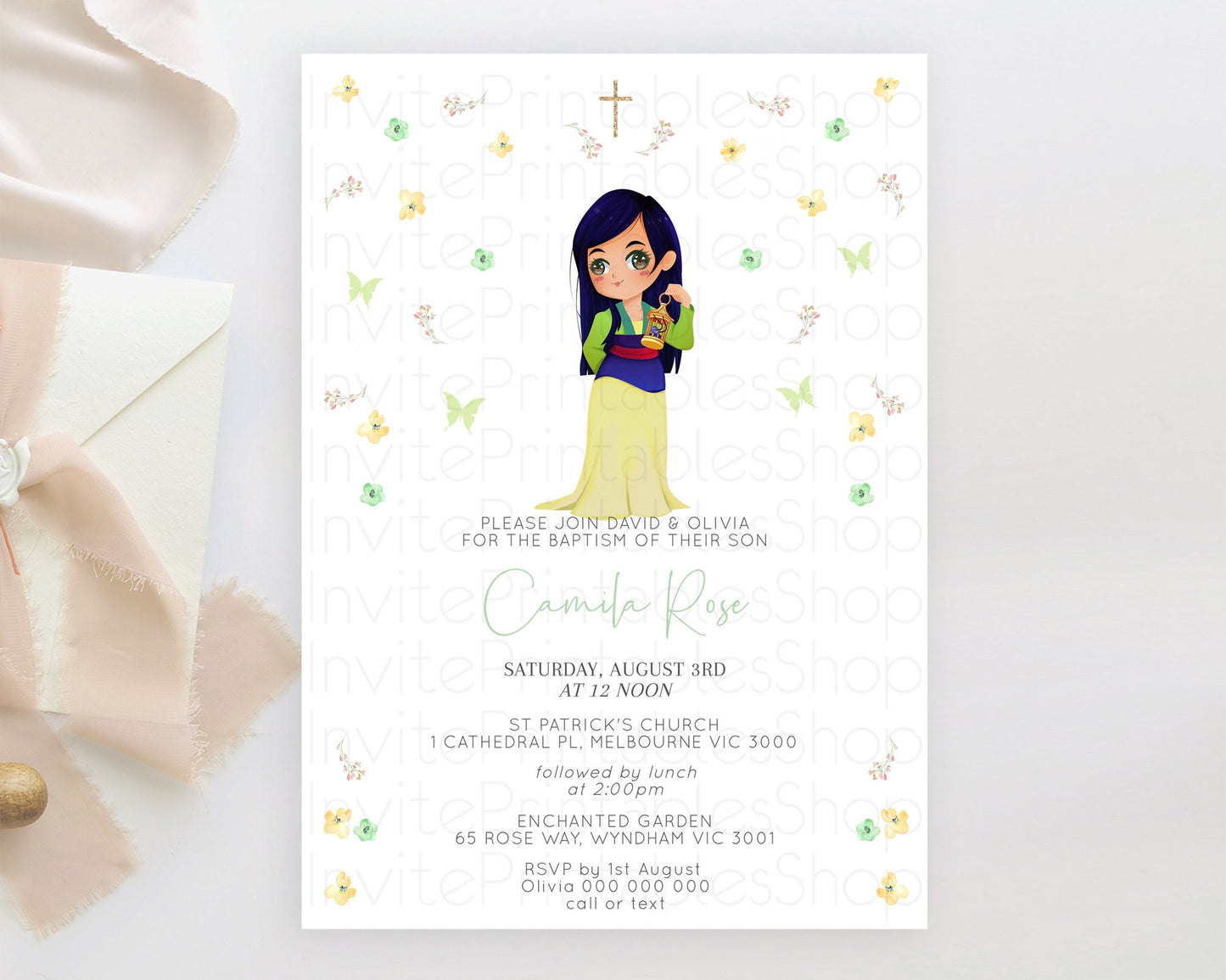 Princess Baptism Invitation Enchanted Castle Baptism 1st Birthday Invitation Royal Party Pastel Floral Secret Garden Christening D10350