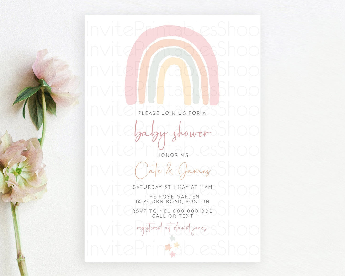 Pastel Rainbow Baby Shower Invitation Pastel Rainbow Invitation Rainbow Baby Invitation Pastel Invitation Boho Rainbow Invitation D10162