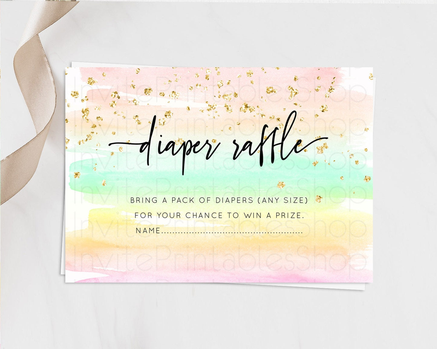 Pastel Diaper Raffle Card Pastel Rainbow Diaper Raffle Insert Colorful Ombre Watercolor Diaper Ticket Confetti Glitter Raffle Game D10591