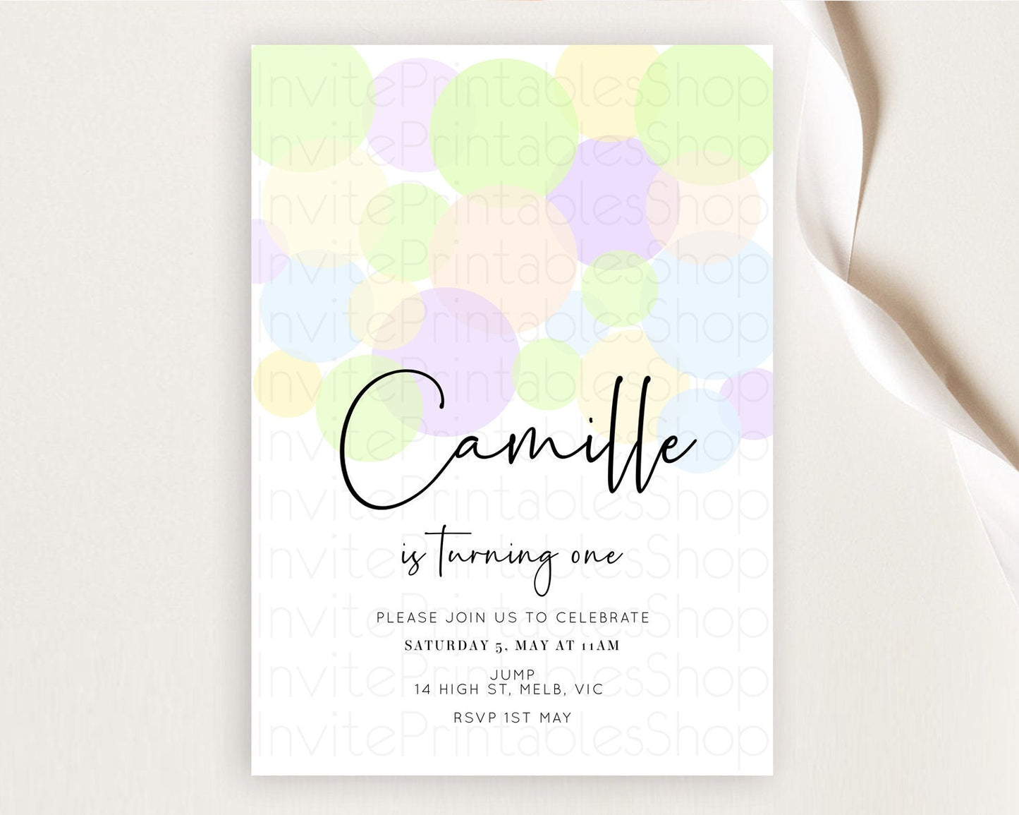 Pastel Birthday Invitation Pastel Confetti Birthday Invitation Bubbles Invitation Colorful Rainbow Confetti 2nd 1st First Birthday D10228