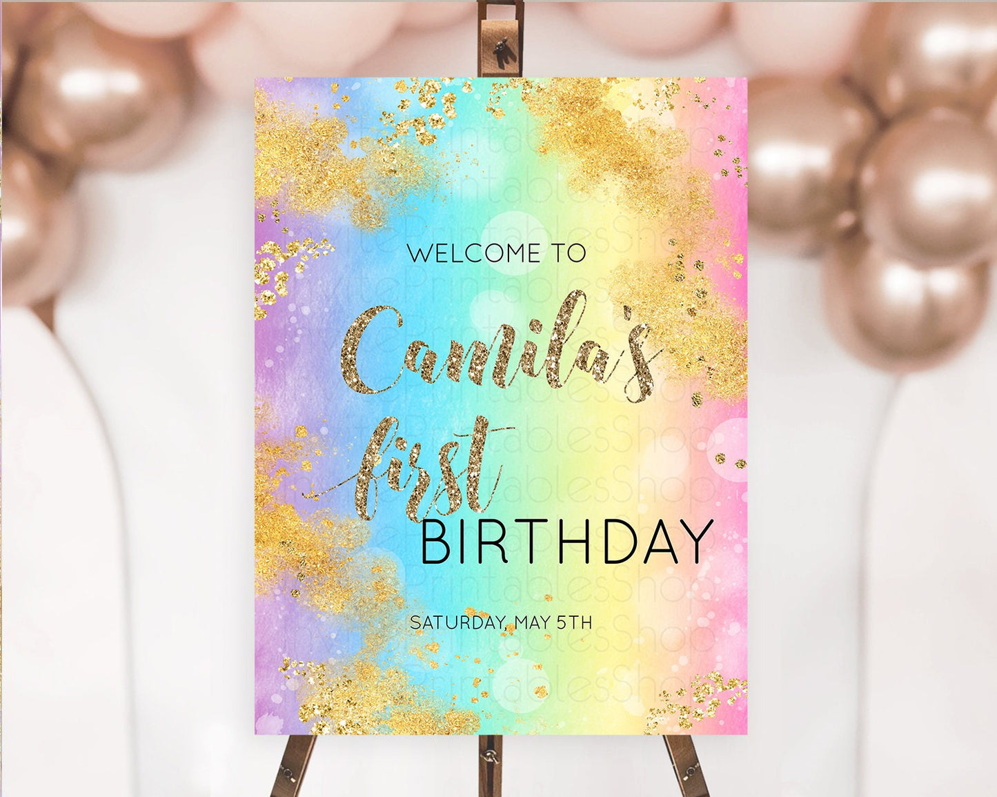 Pastel Welcome Sign Pastel Rainbow Welcome Sign Colorful Rainbow Confetti Watercolor Glitter Pastel First Birthday Welcome Sign D10561