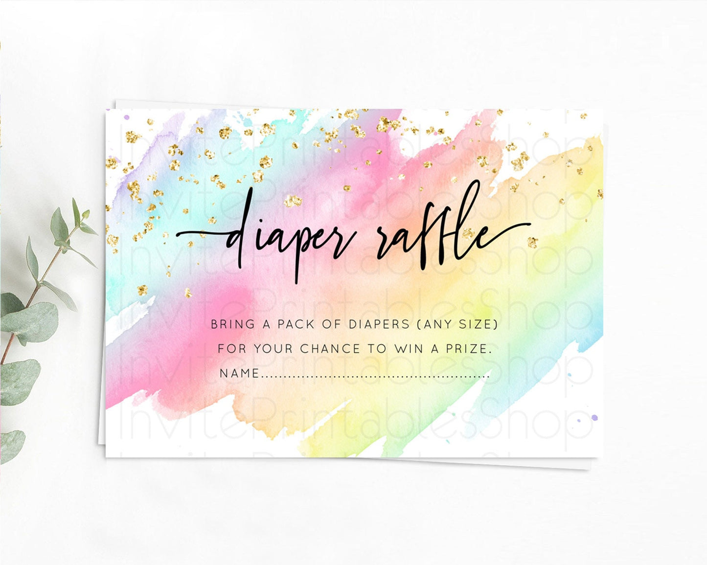 Pastel Diaper Raffle Card Pastel Rainbow Diaper Raffle Insert Colorful Ombre Watercolor Diaper Ticket Confetti Glitter Raffle Game D10495