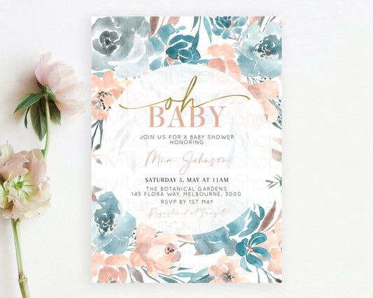 Wildflower Baby Shower Invitation Secret Garden Baby Shower Invitation Pastel Flowers Invite Enchanted Garden Shower Floral Theme D10190