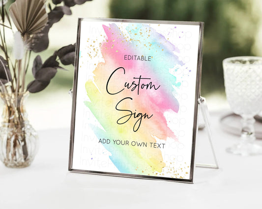 Editable Pastel Sign Ombre Table Sign Decor Pastel Ombre Rainbow Watercolor