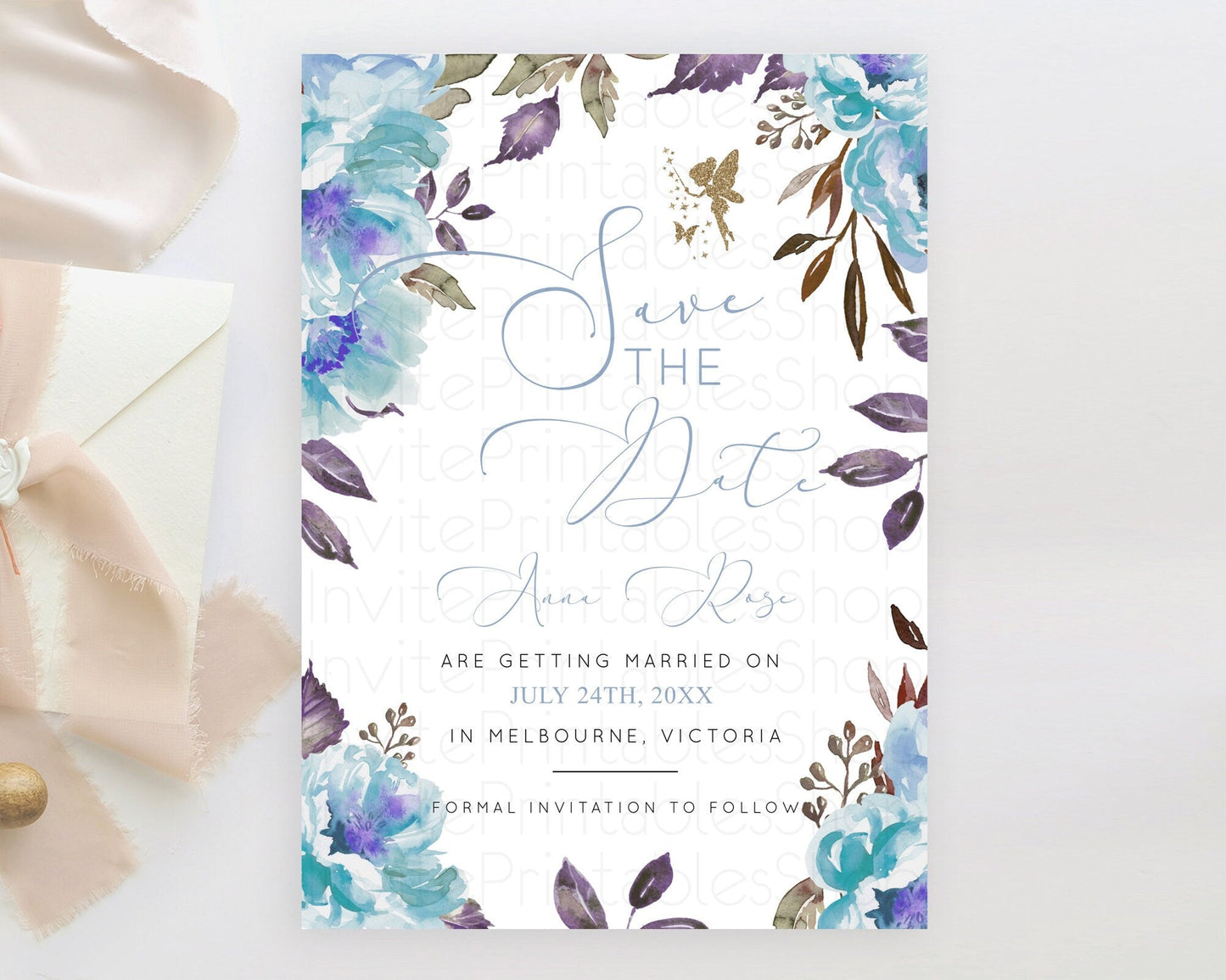 Fairy Save The Date Template Enchanted Garden Pastel Floral Butterfly Party Secret Garden Birthday Baptism Baby Shower Bridal Shower D10728
