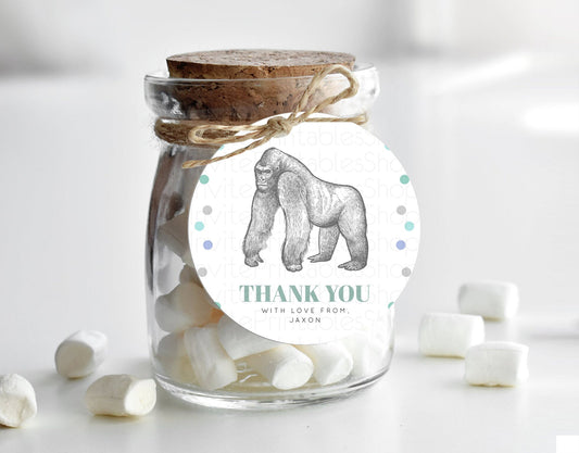 Editable Gorilla Thank You Tags Gorilla Thank You Gift Tags Gorilla Party Fa