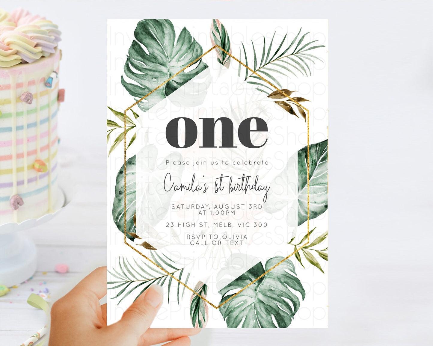 Tropical Invitation Tropical Birthday Invitation Tropical Floral Invitation Palm Leaf Fern Invite Frangipani White Orchid Invitation D11053