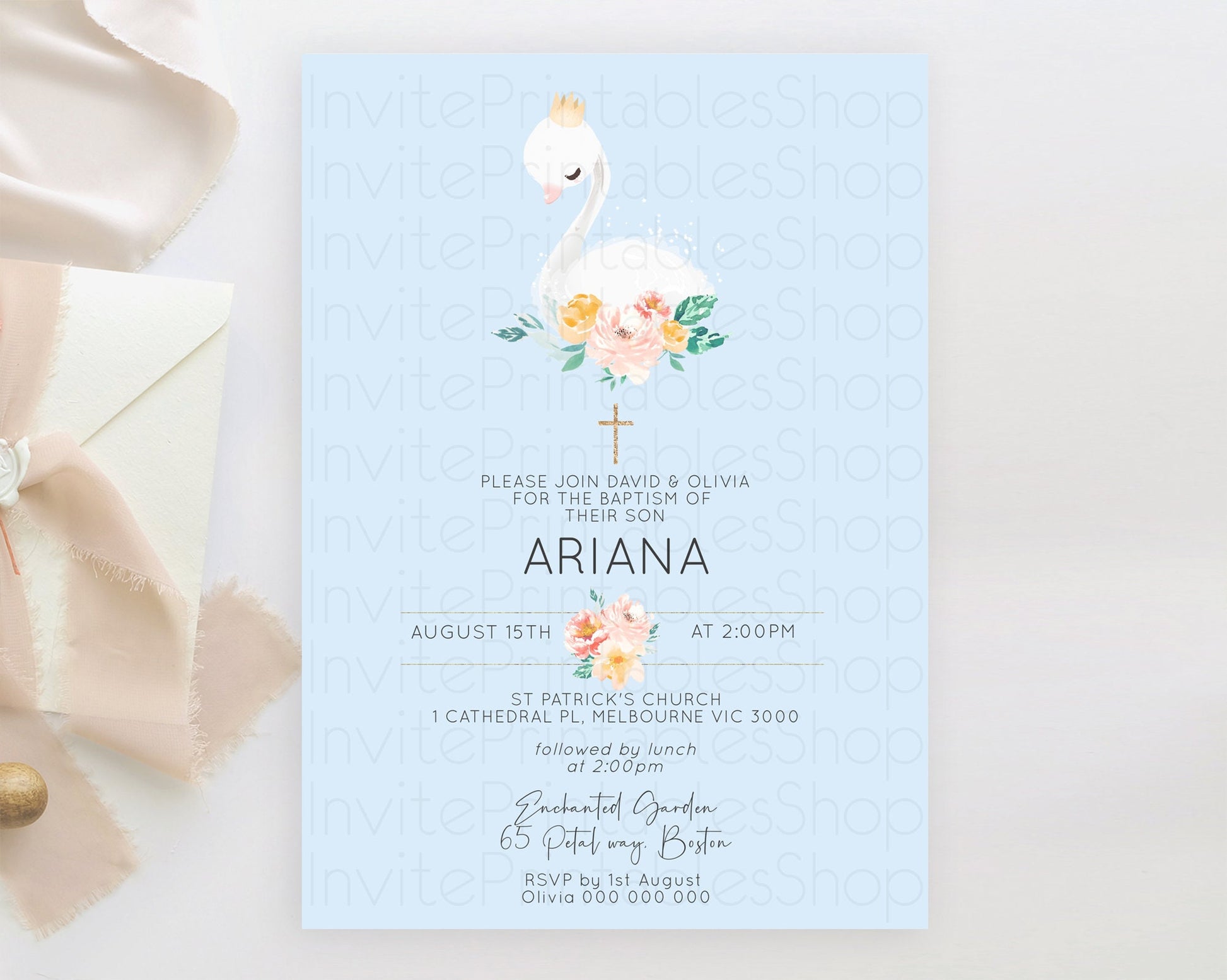 Editable Swan Lake Baptism Invitation Swan Princess Ballet Baptism 1st Birth