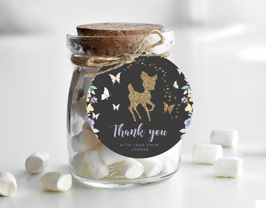 Fawn Thank You Tags Deer Thank You Gift Tags Pastel Floral Deer Favor Tags Enchanted Forest Butterfly Floral Birthday Thank You D10880