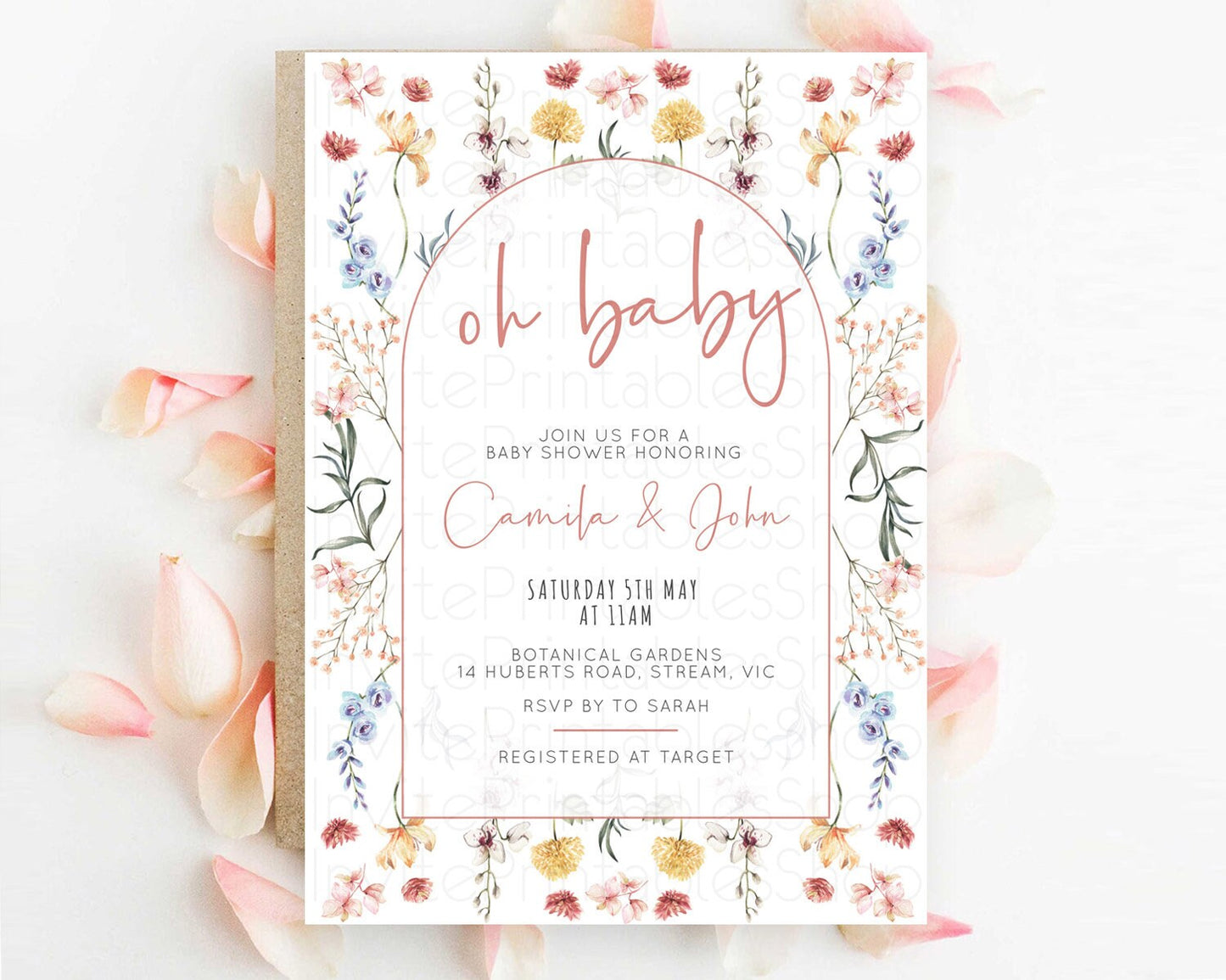 Wildflower Baby Shower Invitation Secret Garden Baby Shower Invitation Pastel Flowers Invite Enchanted Garden Shower Floral Theme D10682