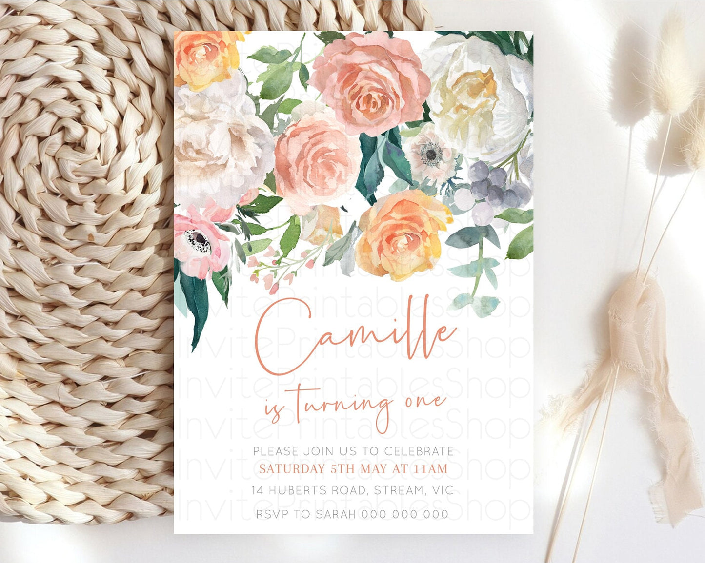 Secret Garden Invitation Wildflower Birthday Invitation Pastel Flowers Invite Enchanted Garden Boho Floral 3rd 2nd First Birthday D10717