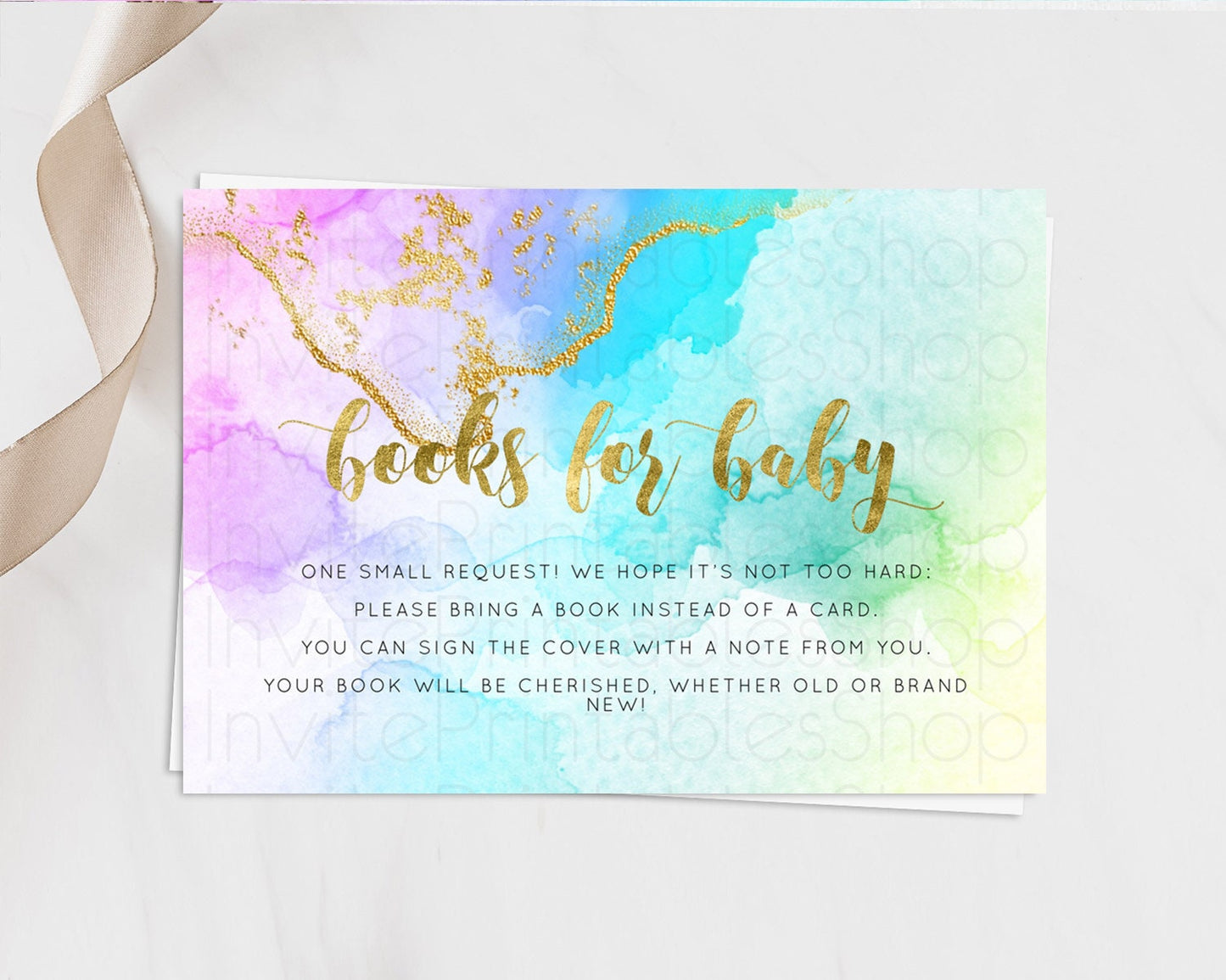 Pastel Books For Baby Card Pastel Rainbow Book Insert Colorful Ombre Watercolor Book Card Confetti Glitter Baby Book Poem Request D10392