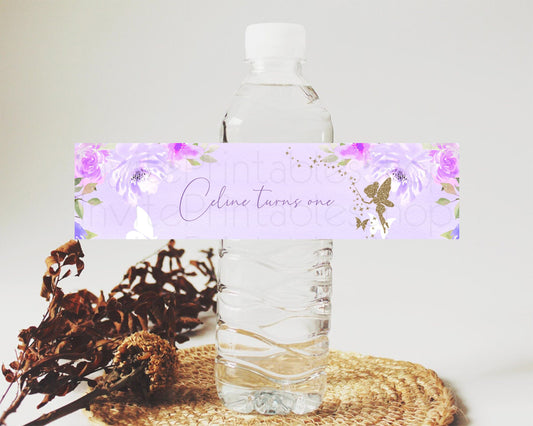 Editable Fairy Water Label Enchanted Garden Pastel Floral Butterfly Party De