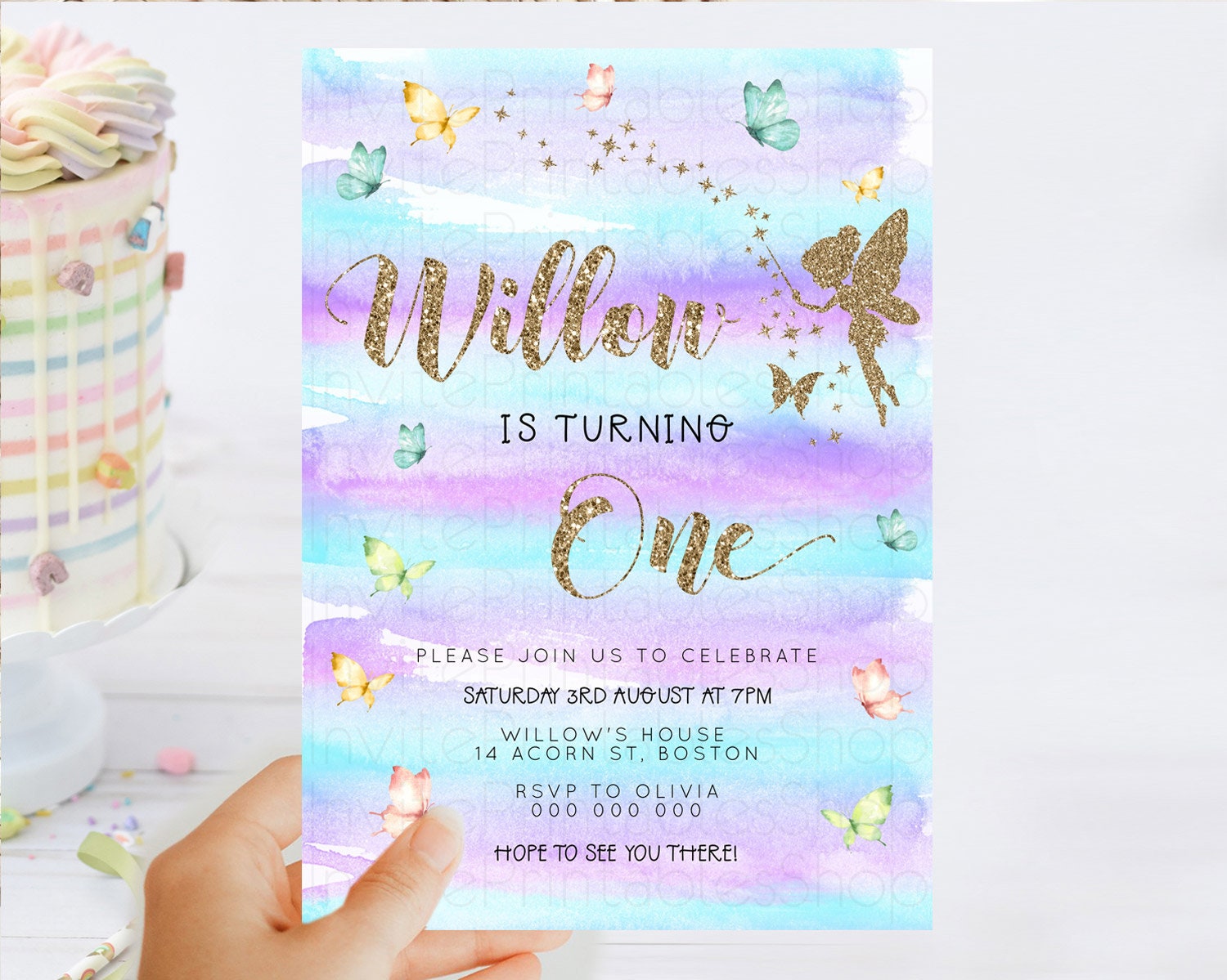 Editable Pastel Fairy Birthday Invitation Pastel Butterflies Fairy Birthday