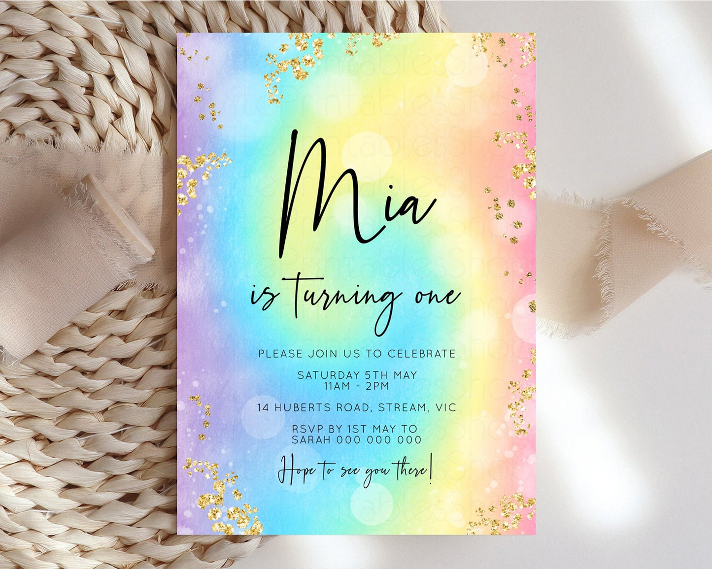 Rainbow Birthday Invitation Glitter Pastel Invitation Colorful Watercolor Gold Foil Splatter Sprinkles Ombre Glitter Invite 1st 2nd 3rd t571