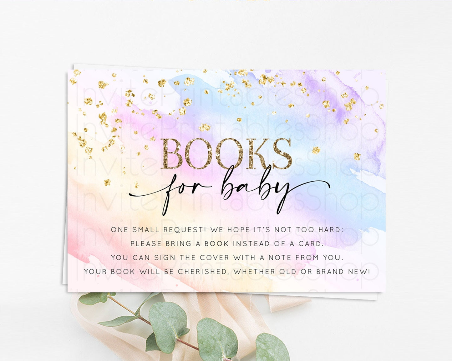 Pastel Books For Baby Card Pastel Rainbow Book Insert Colorful Ombre Watercolor Book Card Confetti Glitter Baby Book Poem Request D10635