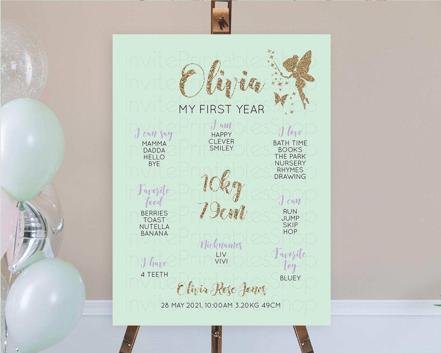 Fairy First Birthday Milestone Poster Fairy Secret Garden Milestone Board Enchanted Garden Pastel Floral Butterfly 1st Birthday Sign D10908