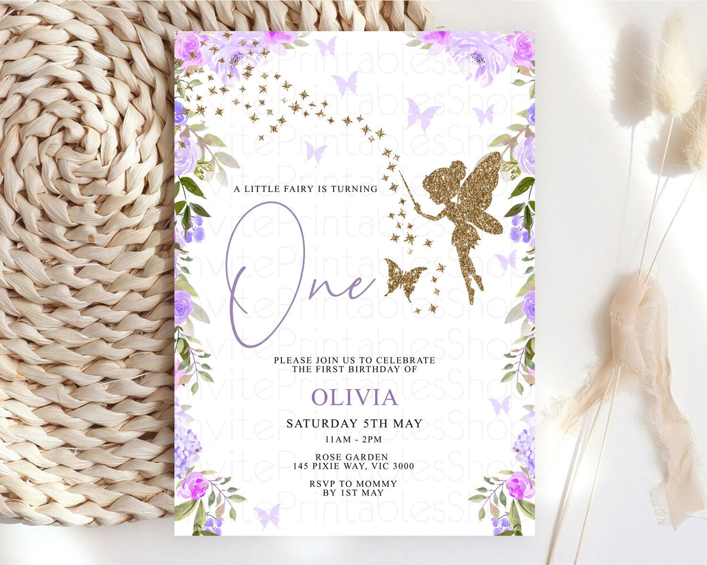 Fairy Birthday Invitation Fairy Invites Fairy Tea Party Fairy Garden Birthday Secret Garden Enchanted Garden Pastel Floral Butterfly D10910