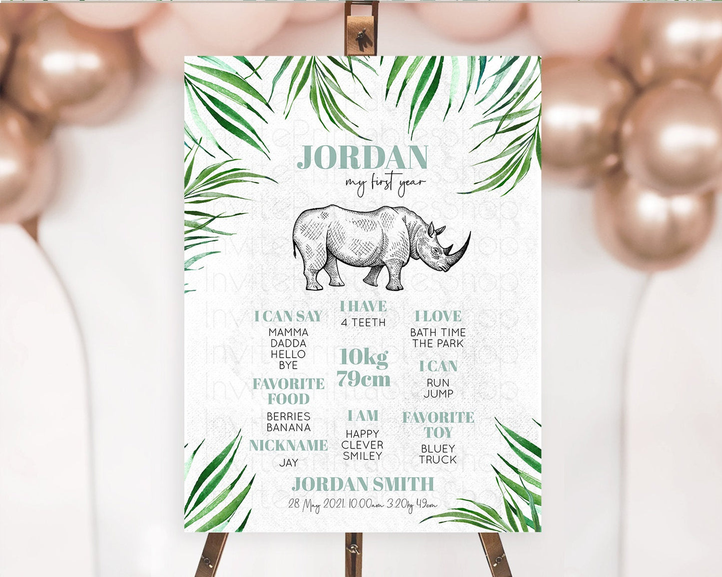 Rhino First Birthday Milestone Board Rhino Milestone Poster Rhino Decor Safari Adventure Rhino First Birthday Welcome Sign D10848