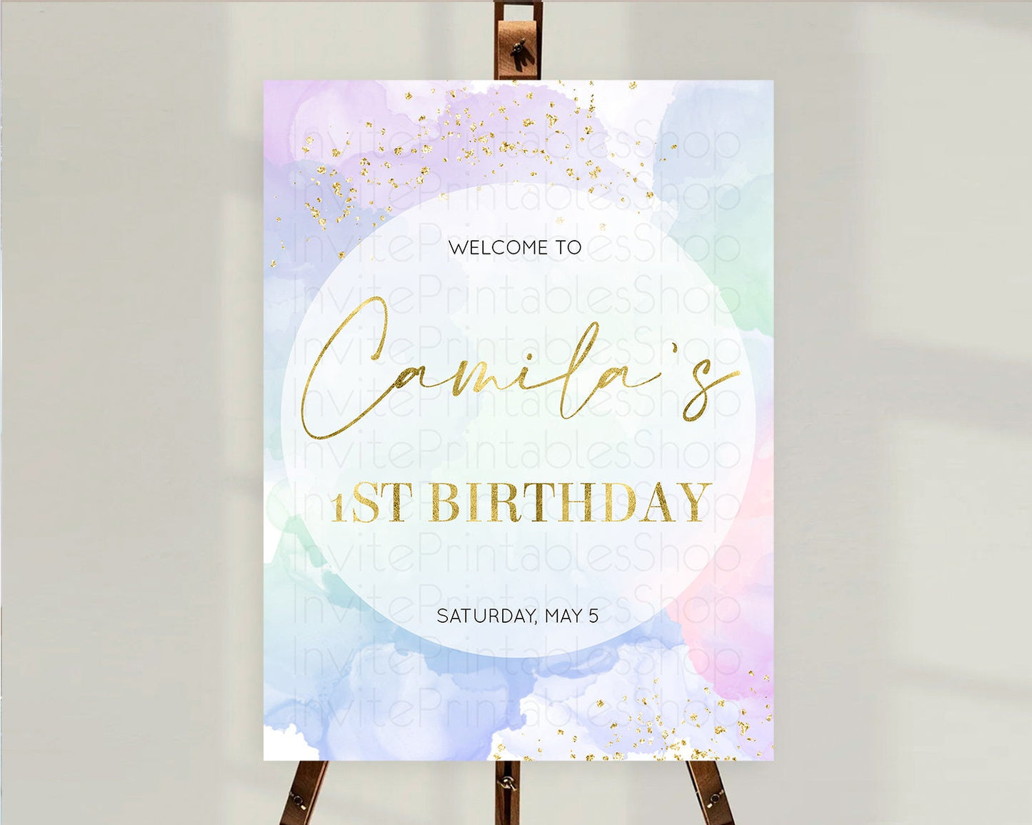 Pastel Welcome Sign Pastel Rainbow Welcome Sign Colorful Rainbow Confetti Watercolor Glitter Pastel First Birthday Welcome Sign D10624