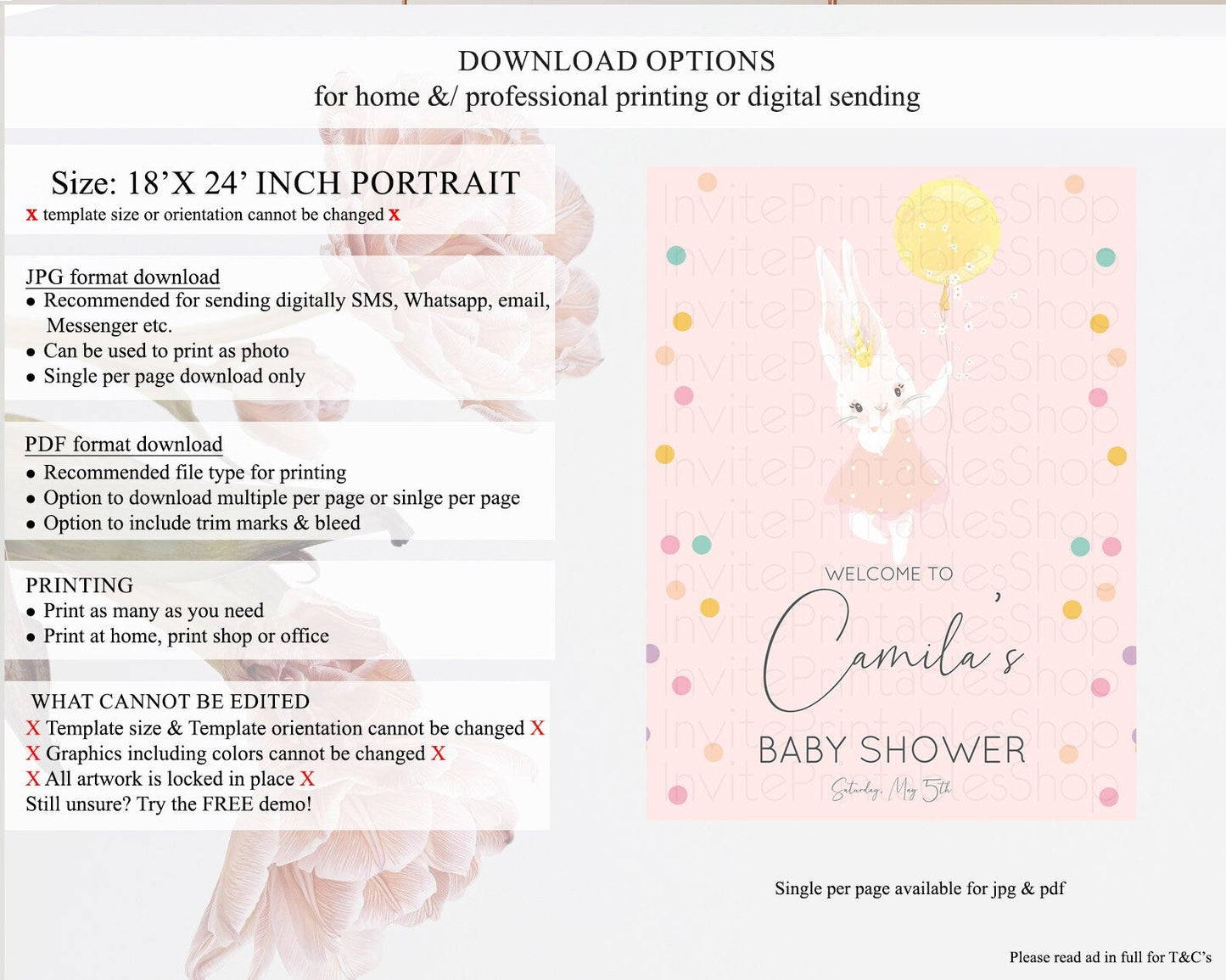Bunny Baby Shower Welcome Sign Bunny Balloon Welcome Board Colorful Pastel Confetti Bunny Welcome Poster Sprinkles Baby Welcome Sign D10219
