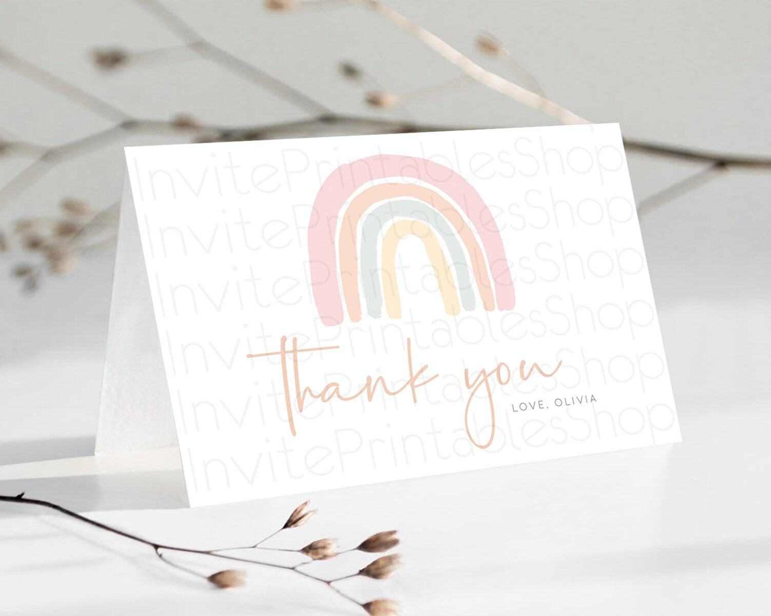 Editable Pastel Rainbow Thank You Boho Rainbow Thank You Card Rainbow Birthd