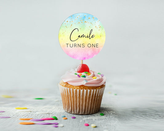 Editable Rainbow Cupcake Toppers Pastel Cupcake Toppers Colorful Pastel Wate