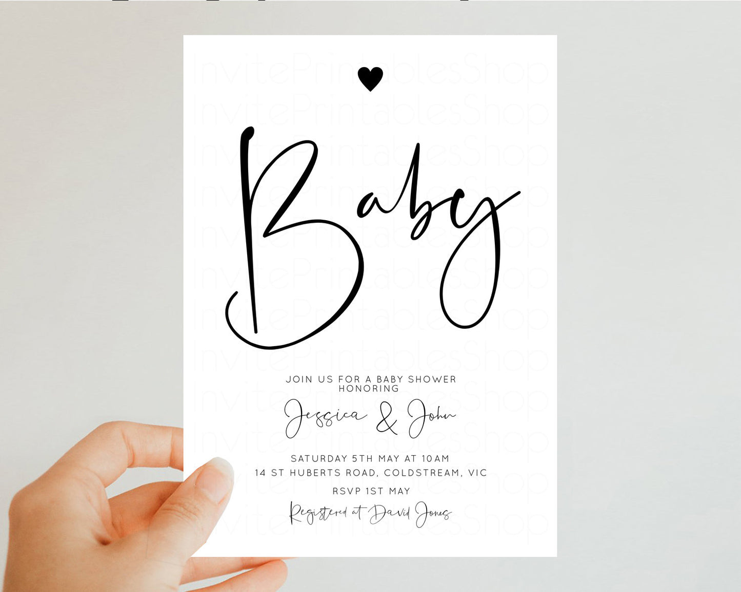 White Black Baby Shower Invitation White Baby Shower Love Heart Invitation Modern Baby Shower Simple Baby Shower wh101