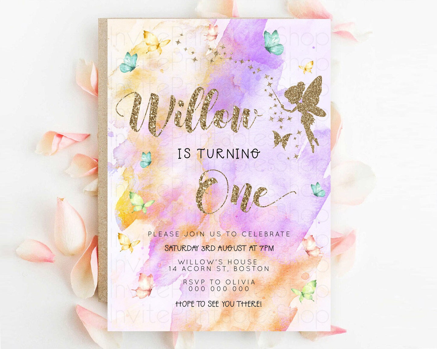 Pastel Fairy Birthday Invitation Pastel Butterflies Fairy Birthday Invitation Rainbow Ombre Watercolor 1st 2nd Birthday Invitation D23347