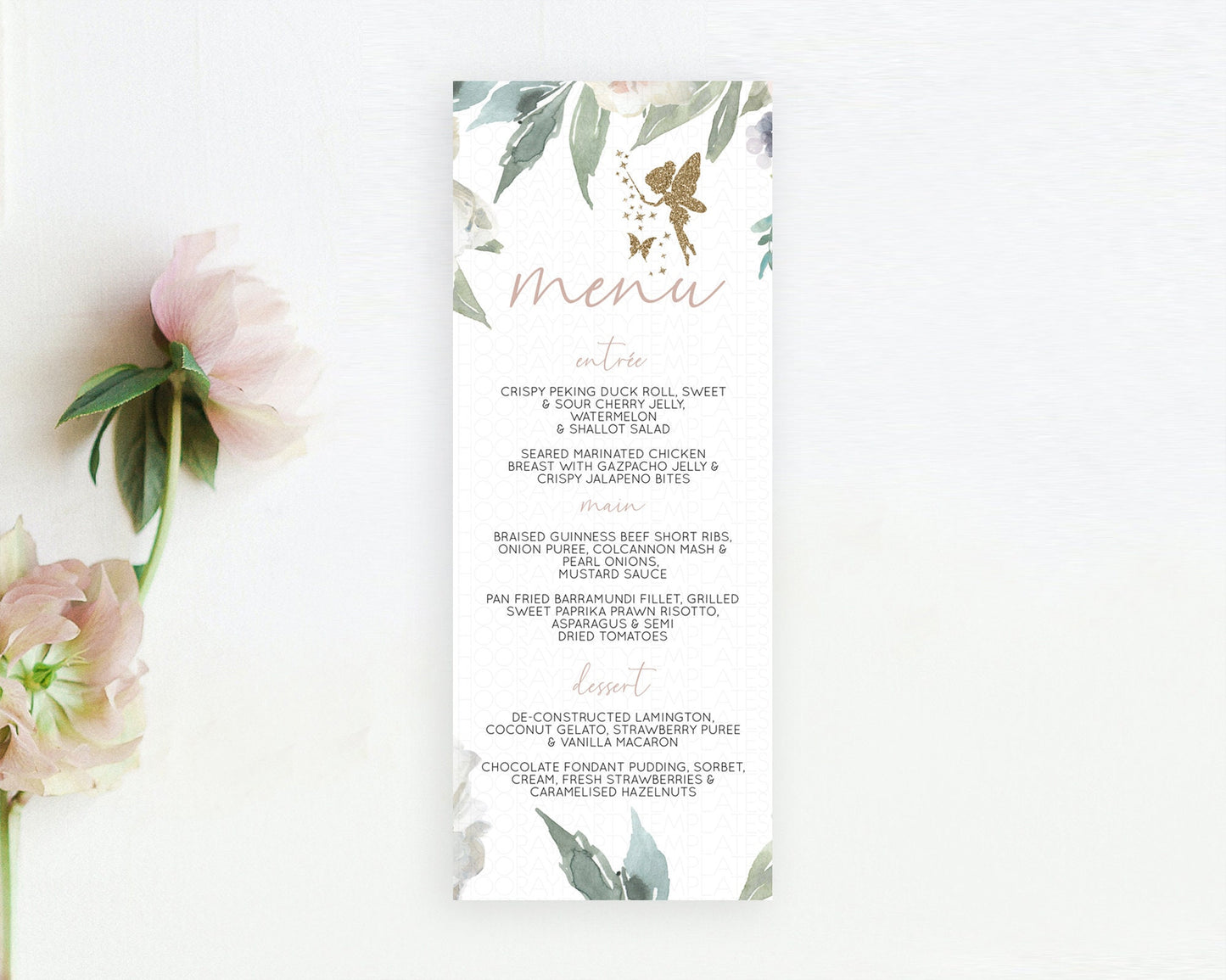 Fairy Menu Fairy Menu Template Enchanted Garden Pastel Floral Butterfly Table Décor Fairy Secret Garden Dinner Dessert Food Menu D10800