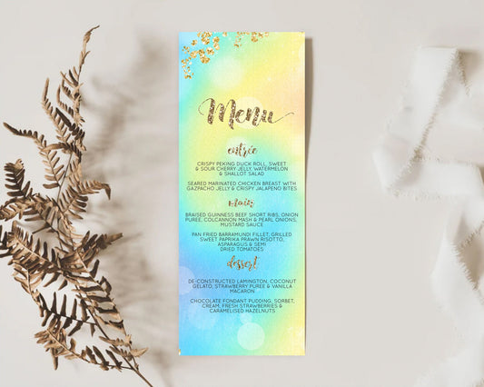 Editable Pastel Menu Pastel Rainbow Menu Template Colorful Pastel Table Deco