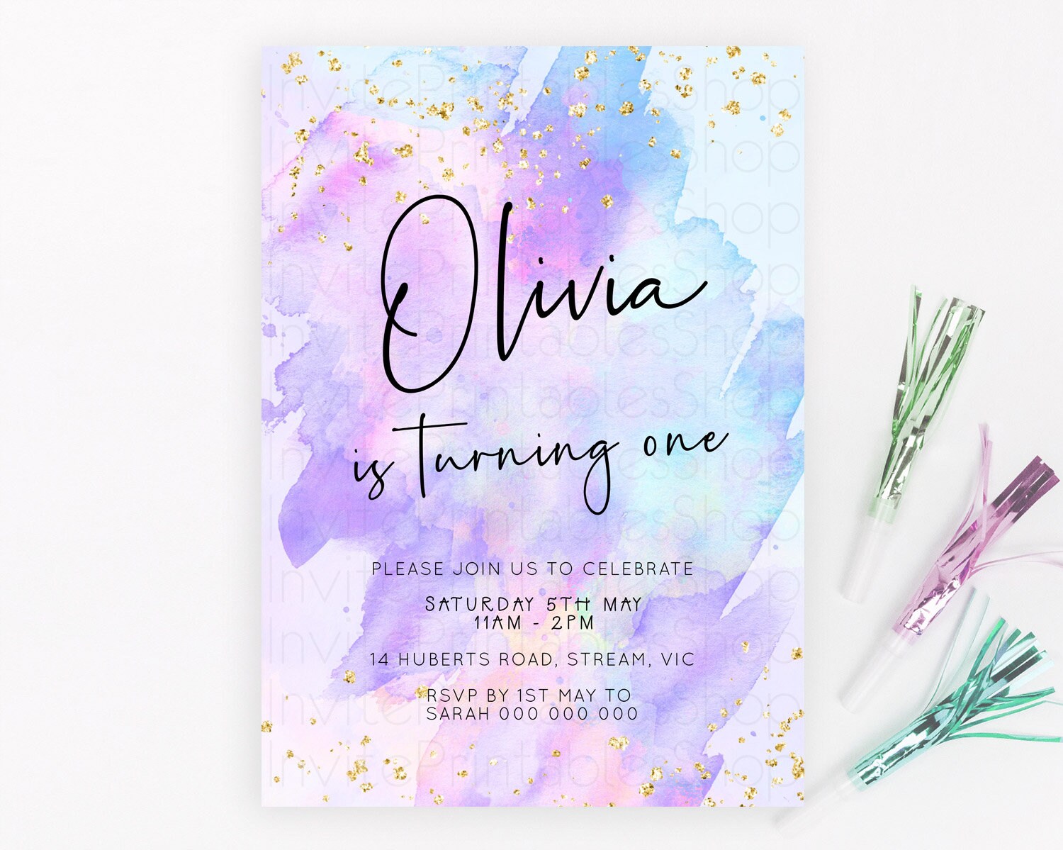 Editable Pastel Birthday Invitation Ombre Watercolor Birthday Invitation Gli