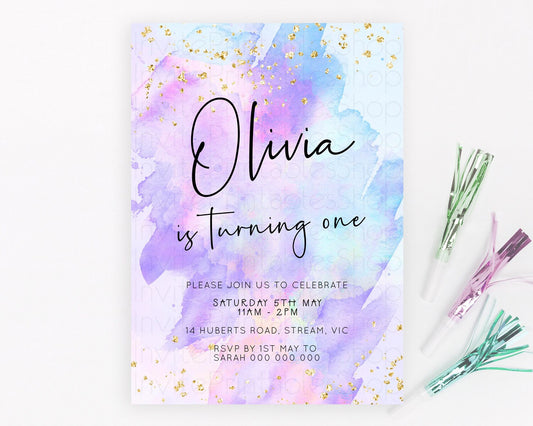 Editable Pastel Birthday Invitation Ombre Watercolor Birthday Invitation Gli