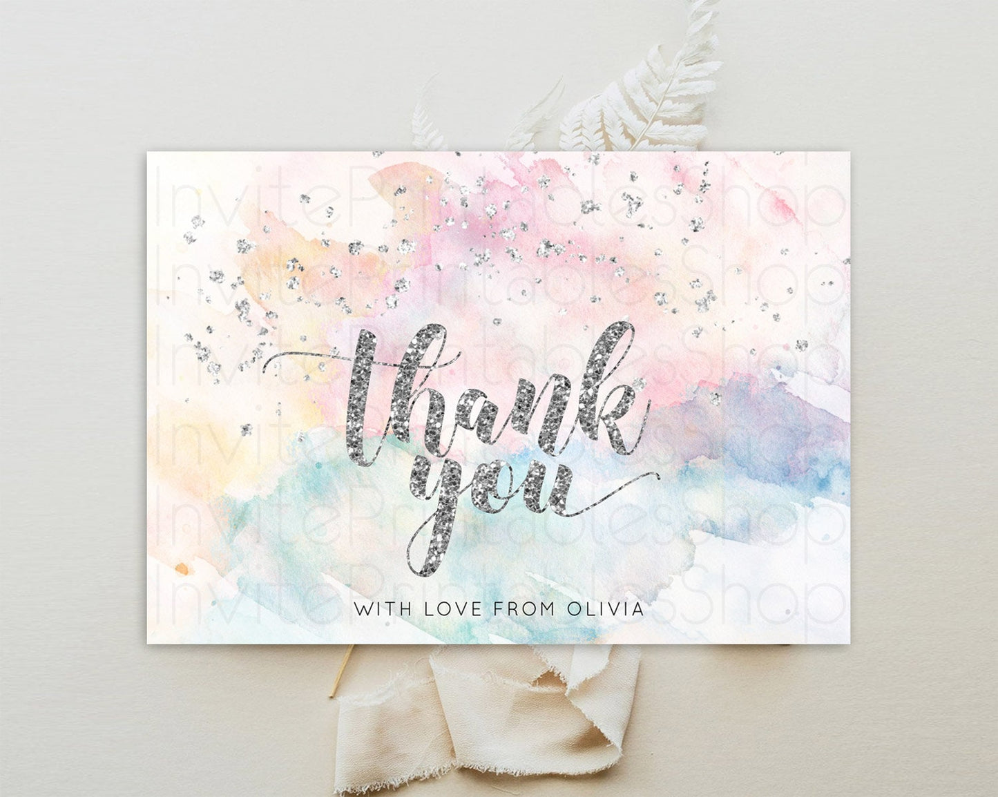 Pastel Thank You Rainbow Thank You Card Colorful Pastel Birthday Thank You Card Silver Watercolor Pastel Teacher Thank You Cards D10944