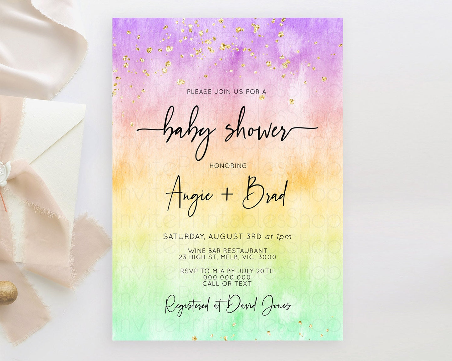 Editable Pastel Baby Shower Invitation Rainbow Baby Shower Invitation Colorf