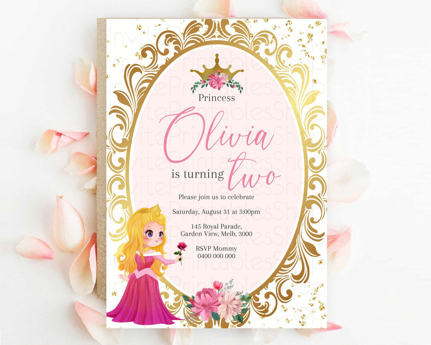 Princess Birthday Invitation Castle Invitation Royal Birthday Fairy Tale Enchanted Mirror Pastel Floral Garden 1st First Birthday D10743