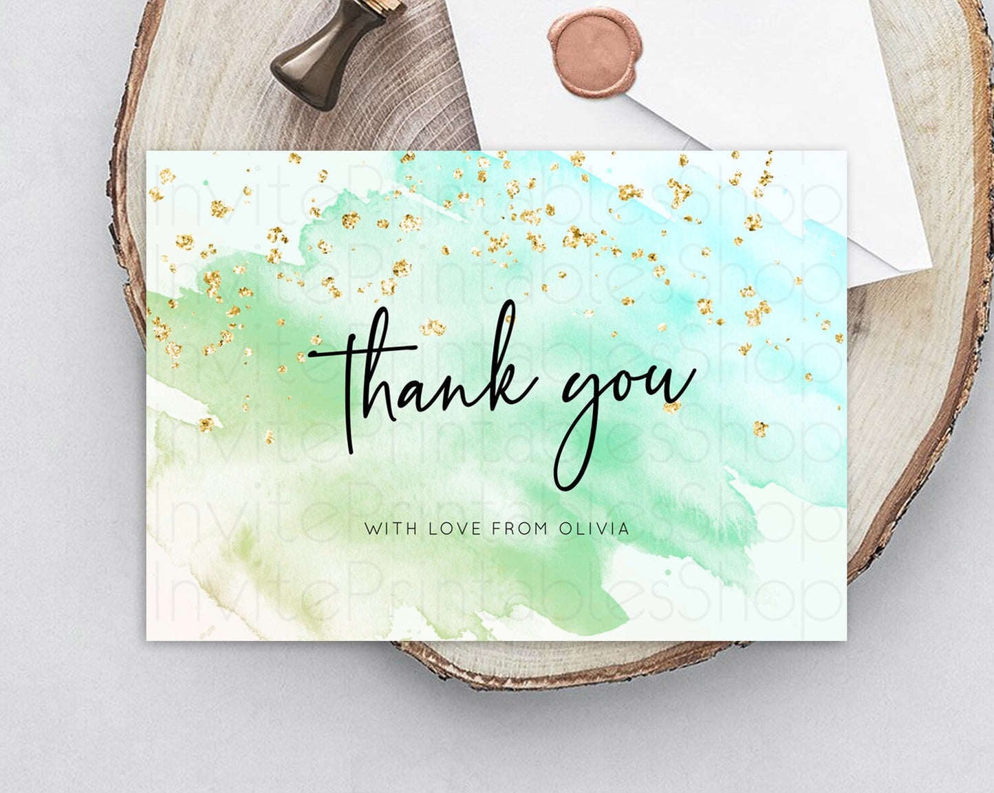 Green Thank You Green Watercolor Thank You Card Pastel Green Card Template Watercolor Splash Cards Teacher Thank You Card Template D10170