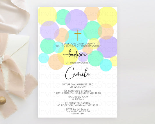 Editable Pastel Baptism Invitation Pastel Confetti Baptism 1st Birthday Invi