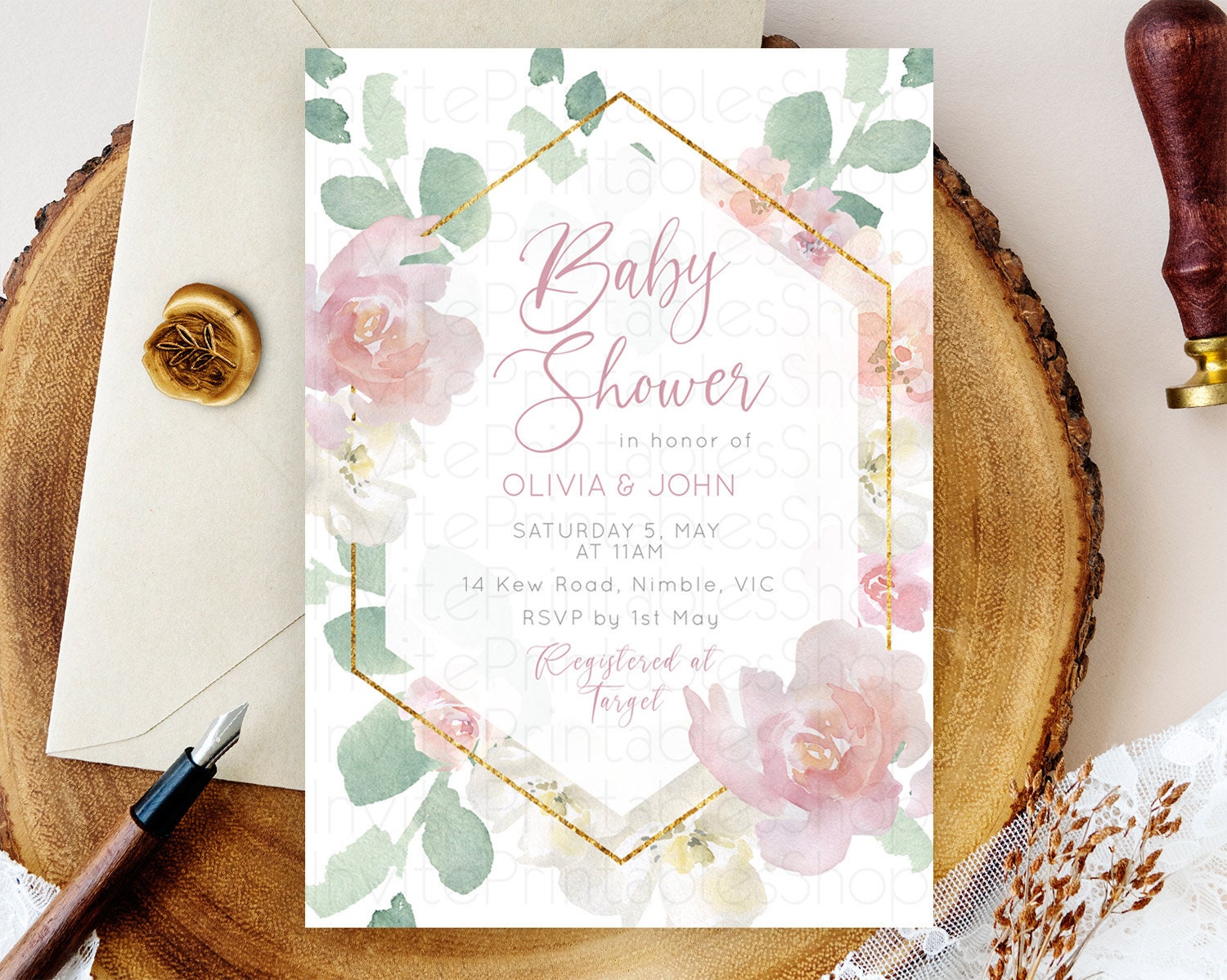 Editable Enchanted Garden Baby Shower Invitation, Wildflower, Blooms with Pa