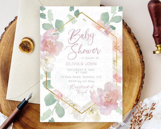 Editable Enchanted Garden Baby Shower Invitation, Wildflower, Blooms with Pa