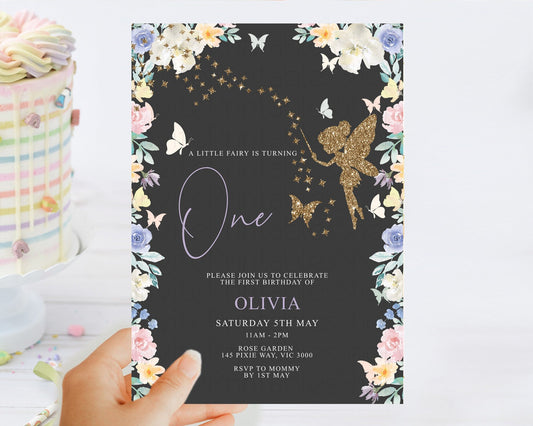 Fairy Birthday Invitation Fairy Invites Fairy Tea Party Fairy Garden Birthday Secret Garden Enchanted Garden Pastel Floral Butterfly D10881