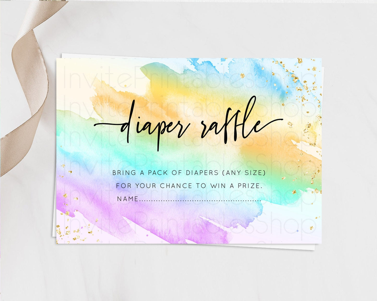 Pastel Diaper Raffle Card Pastel Rainbow Diaper Raffle Insert Colorful Ombre Watercolor Diaper Ticket Confetti Glitter Raffle Game D10425