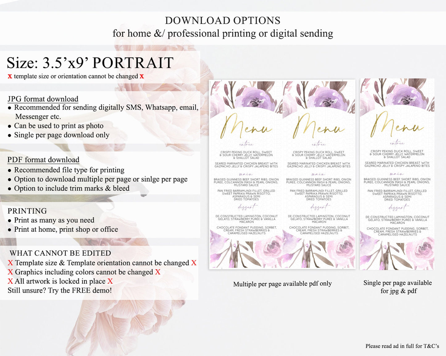 Secret Garden Menu Wildflower Menu Template Pastel Flower Garden Table Decor Boho Floral Dinner Dessert Floral Party Food Menu D10201