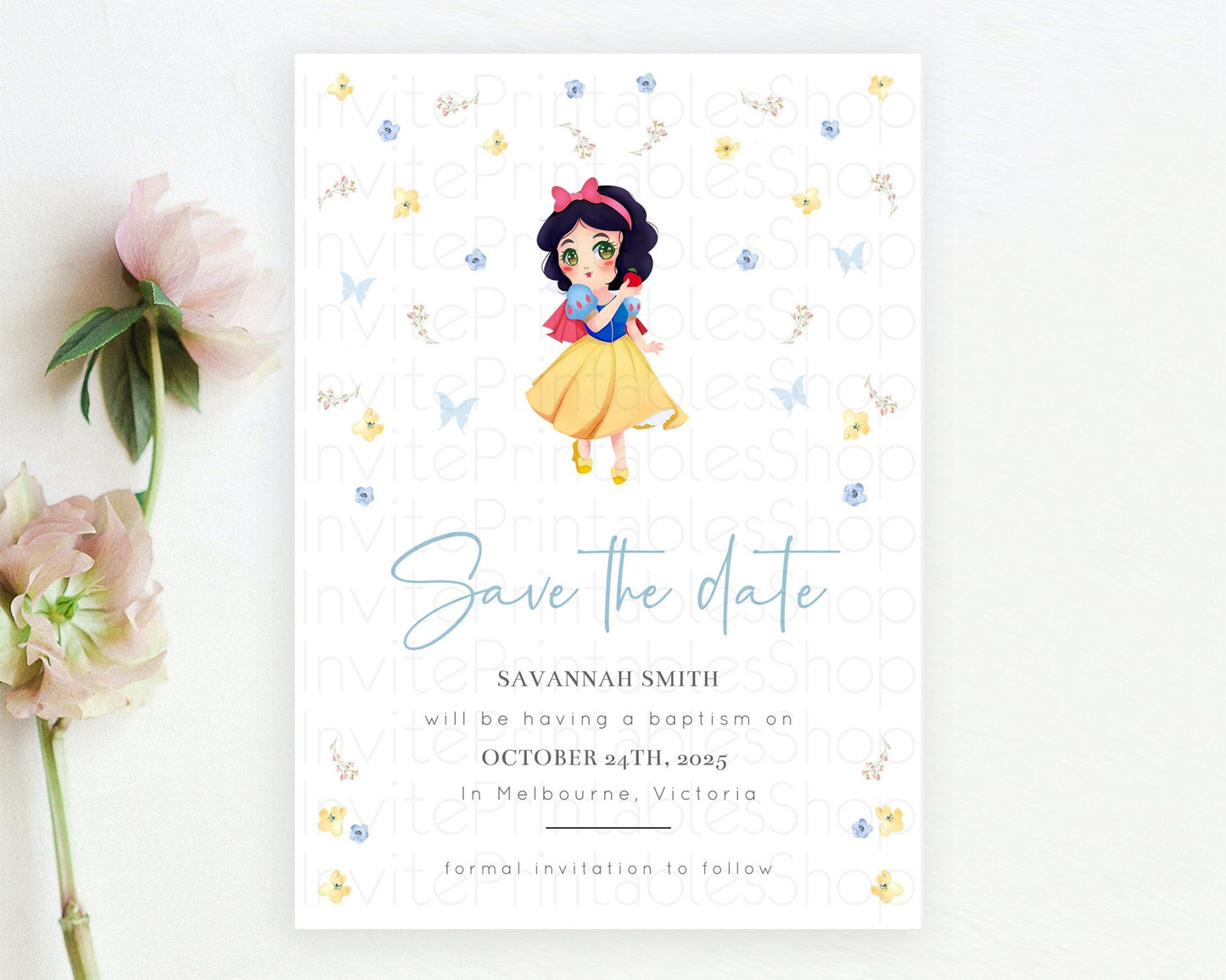 Princess Save The Date Template Secret Garden Enchanted Castle Pastel Floral Royal Party For 1st Birthday Baptism Baby Shower D10353