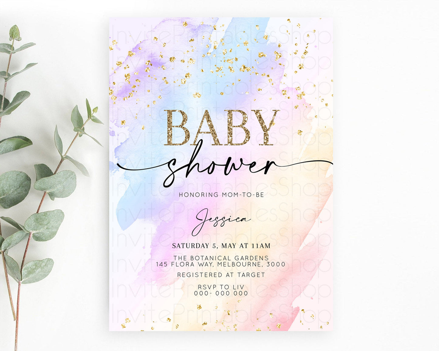 Editable Pastel Baby Shower Invitation Rainbow Baby Shower Invitation Colorf