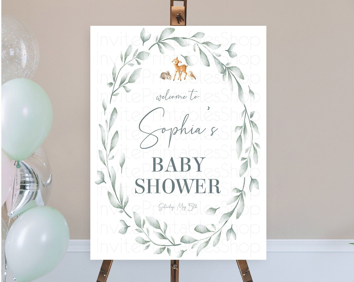 Fawn Baby Shower Welcome Sign Deer Welcome Board Floral Deer Welcome Poster Enchanted Forest Butterfly Pastel Floral Welcome Sign D10872